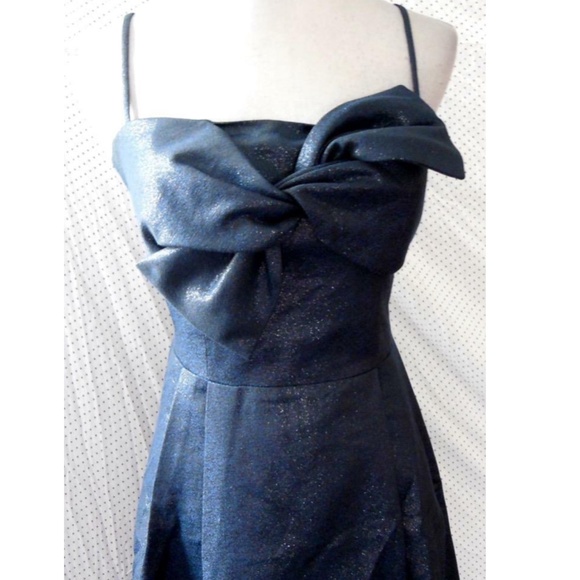 NEW GAL MEETS GLAM Shimmery NAVY Lucille STARRY NIGHT Fit & Flare BOW DRESS 4 - Picture 9 of 14